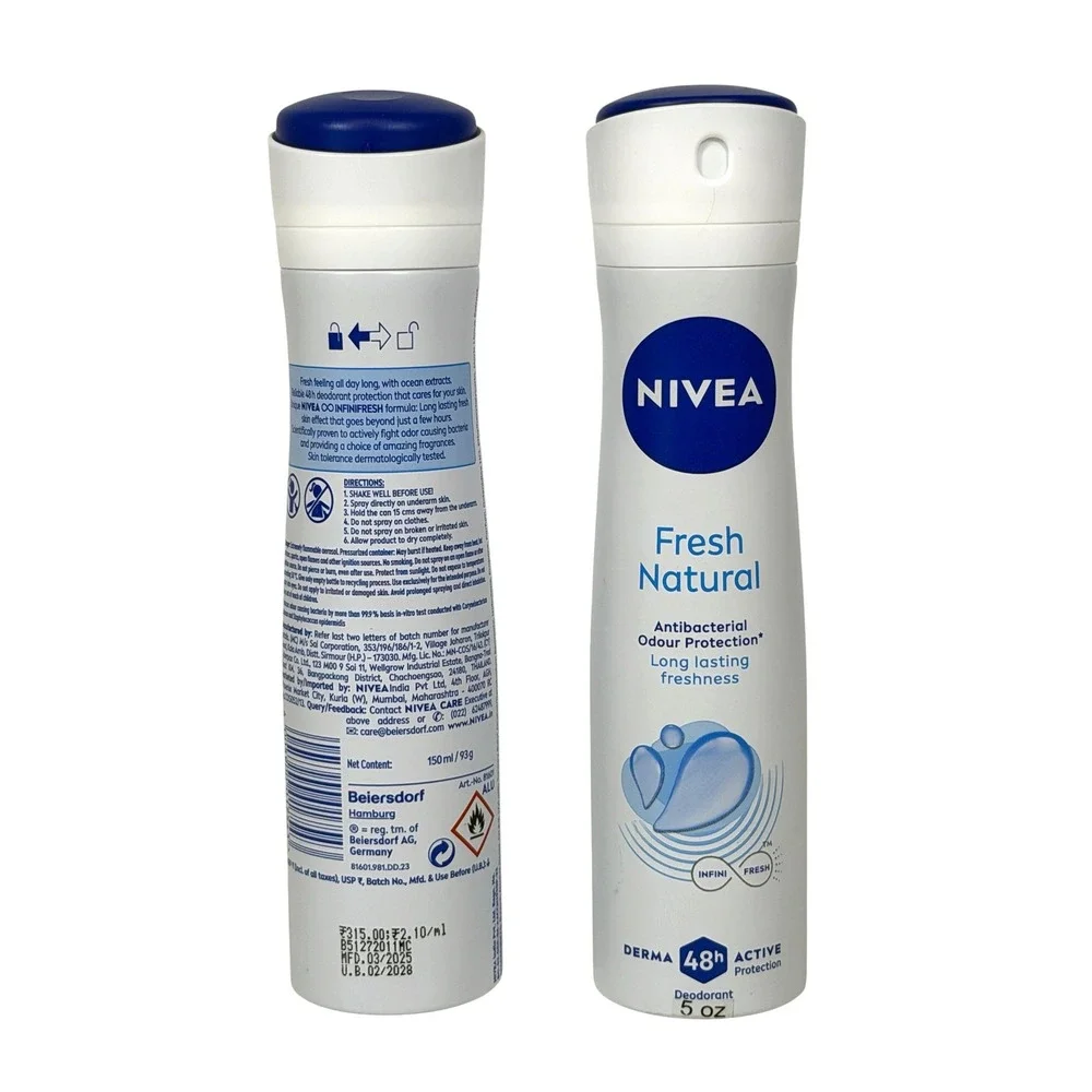 Nivea Fresh Natural Deodorant Spray 48H Protection 5 oz 2 Pack Women's